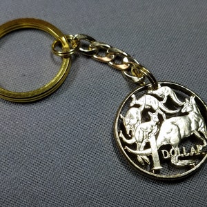 Hand Cut Australian Dollar Coin Kangaroo Key Chain