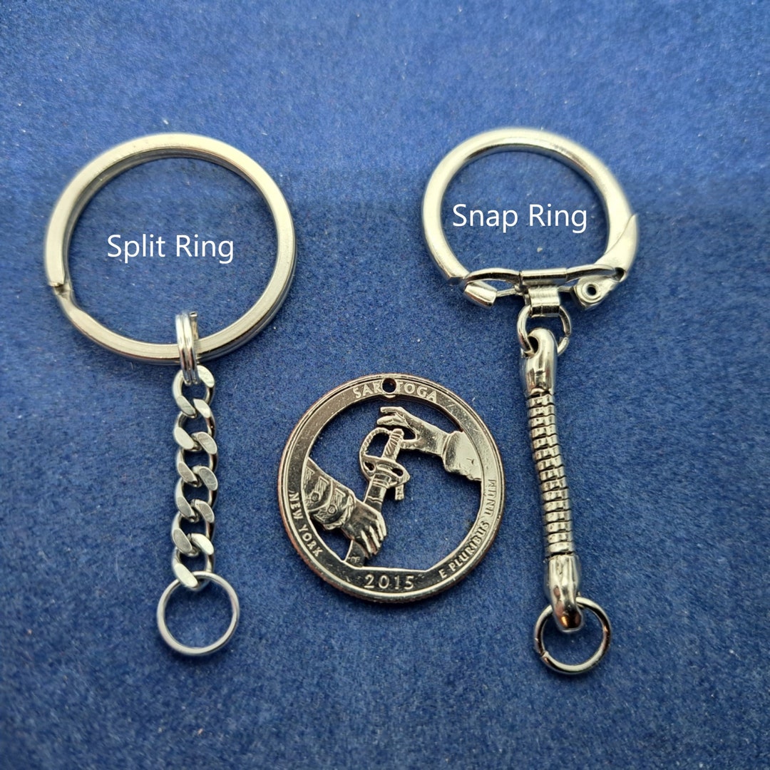 Sword Key Chain, USA Quarter, Hand Cut Coin Jewelry, Saratoga NY