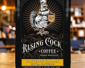 Funny Coffee Gift - Caffeine Climax Coffee Beans, Fresh Roasted Extra Strong Blend, 12oz