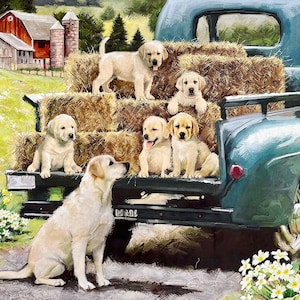Green Truck Pups Panel by Artlicencing