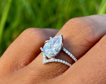 Two Carat Pear Diamond Ring with Double Band