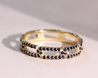 14k Solid Gold + Sapphire Chain Eternity Band