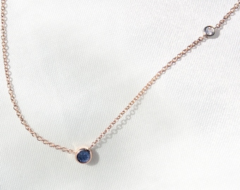 Sapphire and Diamond Necklace in 14k Rose Gold