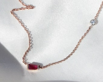 Ruby + Diamond Necklace in 14k Rose Gold