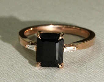 Black Sapphire and Diamond Ring in 14k Rose Gold