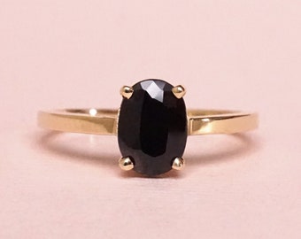 Oval Black Spinel Solitaire Ring