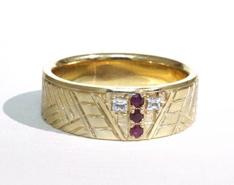Men's Art Deco Wedding Band, with Rubies and Sapphires