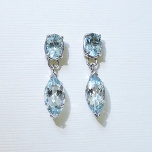 Aquamarine Dangle Earrings in Solid 14k White Gold