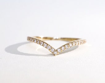 Dainty Moissanite Chevron Wedding Band