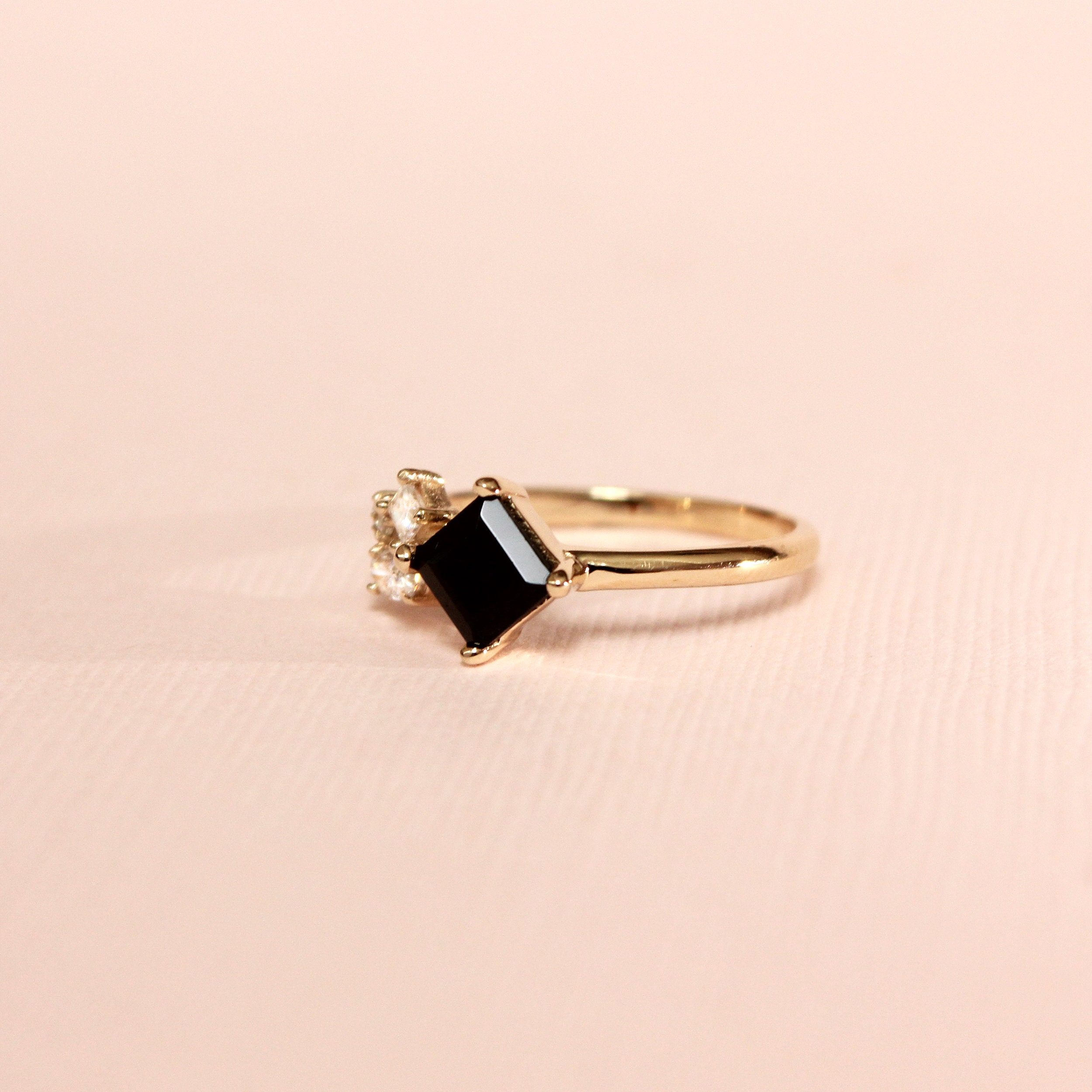 Black Spinel Moissanite Cluster Ring in Solid 14k Gold | Etsy