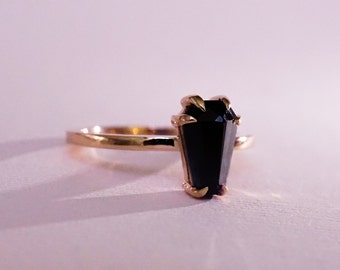 Coffin Shaped Black Sapphire Ring in 14k Rose Gold