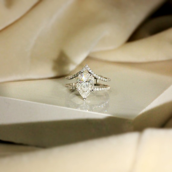 Two Carat Pear Diamond Ring With Double Band Etsy Singapore