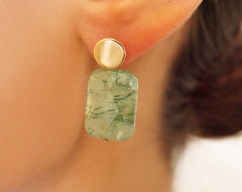 2-in-1 Solid Gold + Green Quartz Earrings