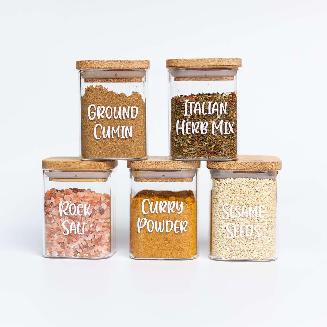 200ml Square Glass Spice Jars w/ Bamboo Lids & Custom Vinyl | Etsy