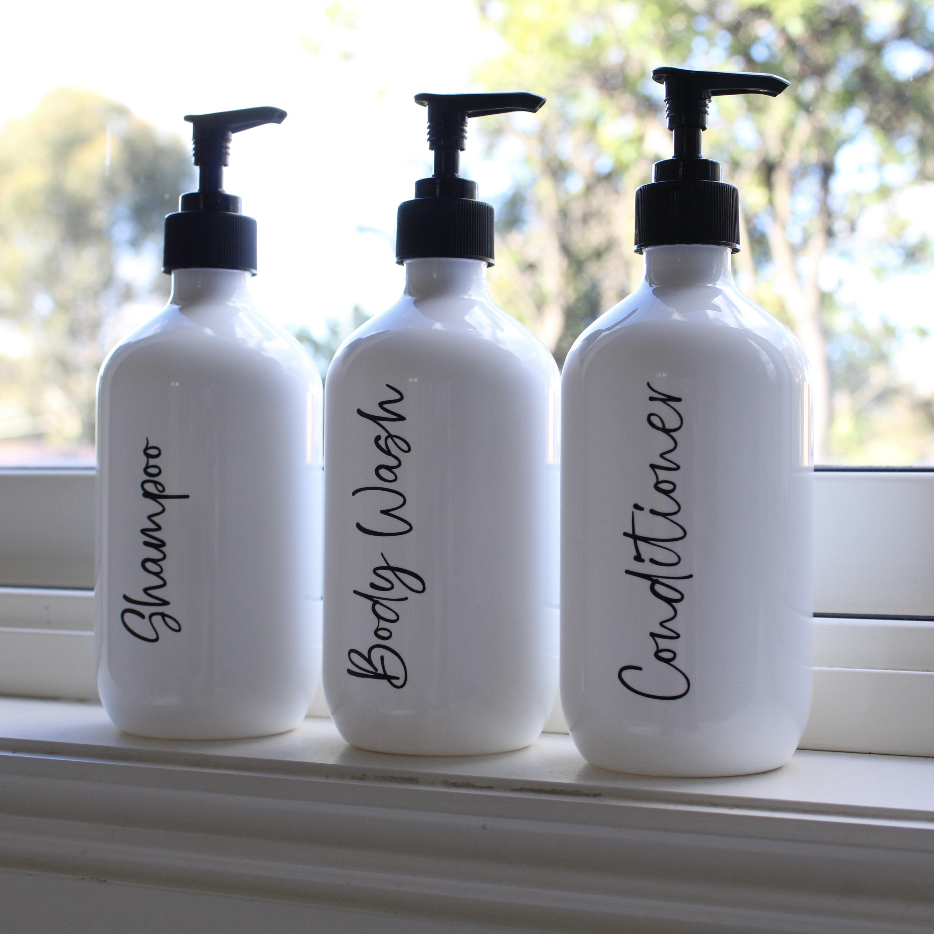 Didroom Shampoo 3-Pack Shower Dispenser Set - Labeled Bottles For