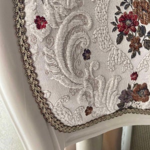 Vintage accent French chair.White boudoir chair.Lovely dining chair.Brocade Damask Jacquard Embossed fabric. image 6