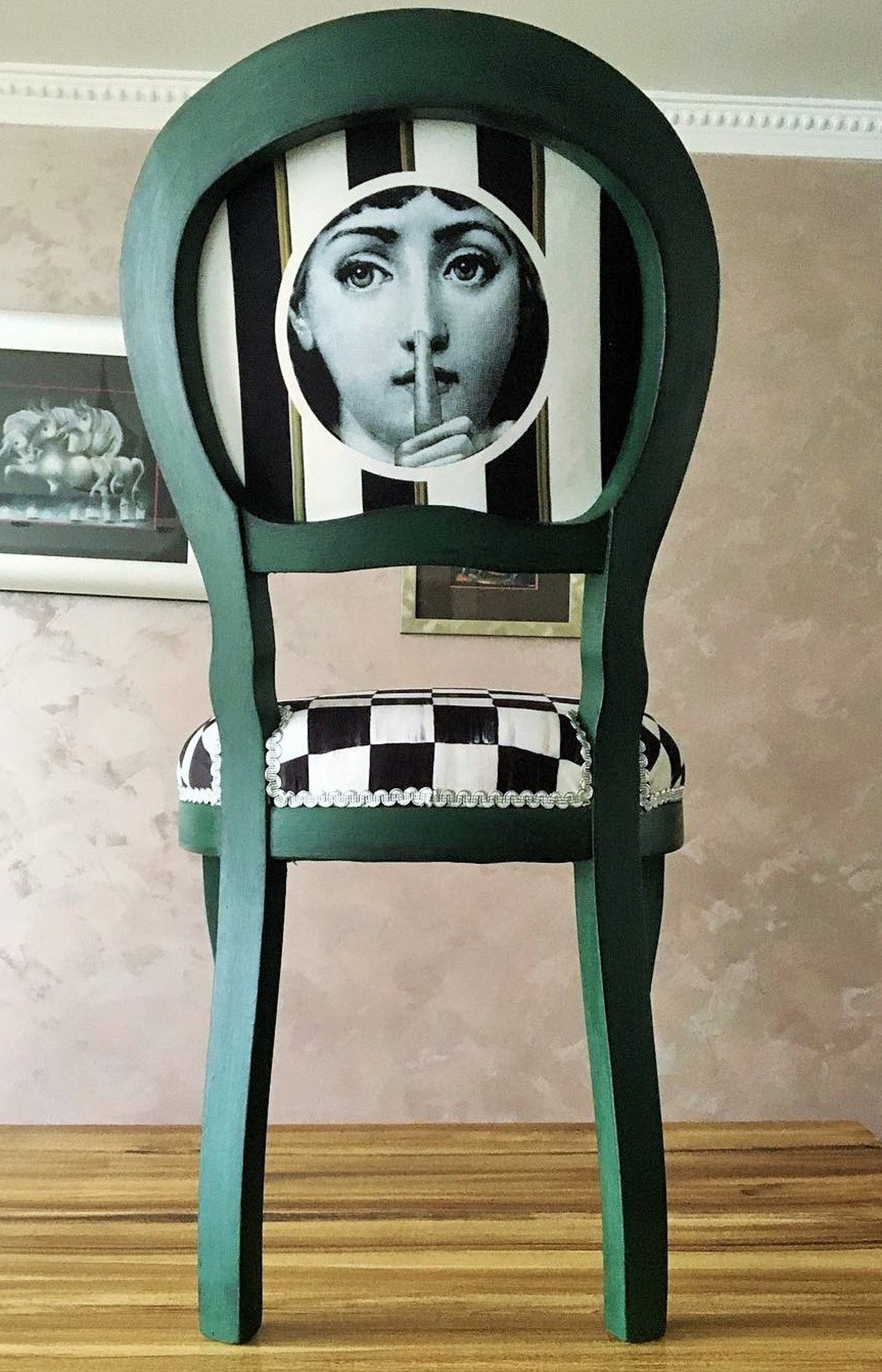 Fornasetti boho chic side chair. Funky chair. Eclectic dining Etsy