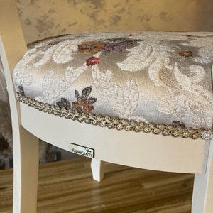 Vintage accent French chair.White boudoir chair.Lovely dining chair.Brocade Damask Jacquard Embossed fabric. image 9