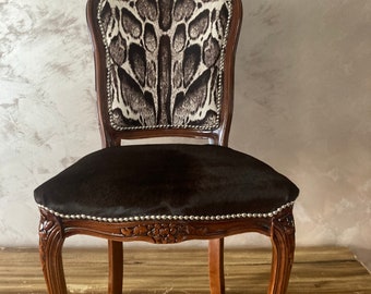 Designer cowhide chair.French accent chair. Vintage side chair.