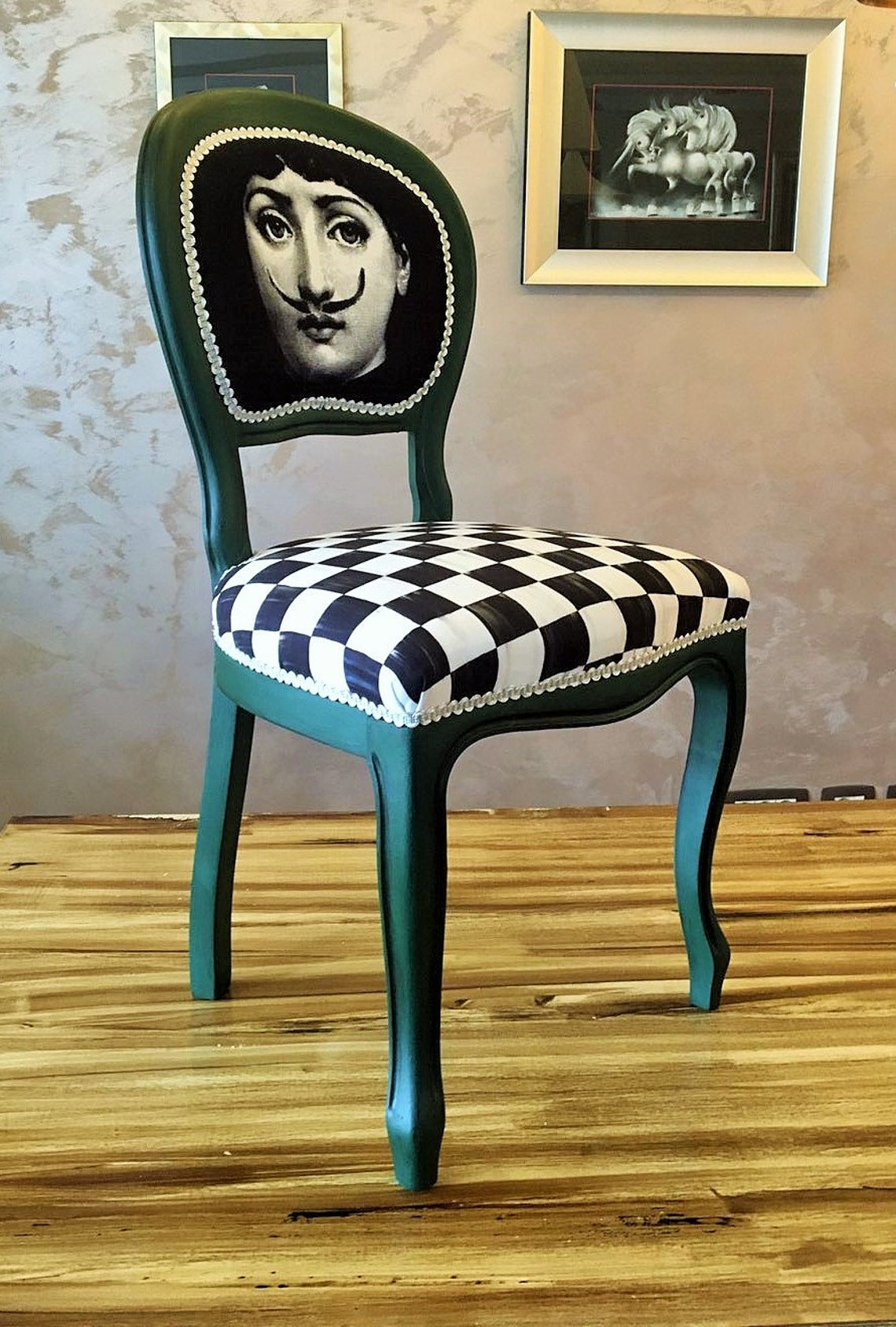 Fornasetti boho chic side chair. Funky chair. Eclectic dining Etsy