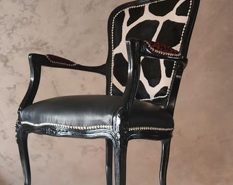 Handcrafted Louis XV Chair • Giraffe Hair-on-Hide, Leopard Back