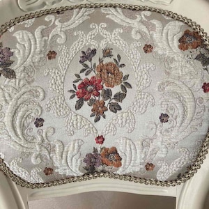Vintage accent French chair.White boudoir chair.Lovely dining chair.Brocade Damask Jacquard Embossed fabric. image 7