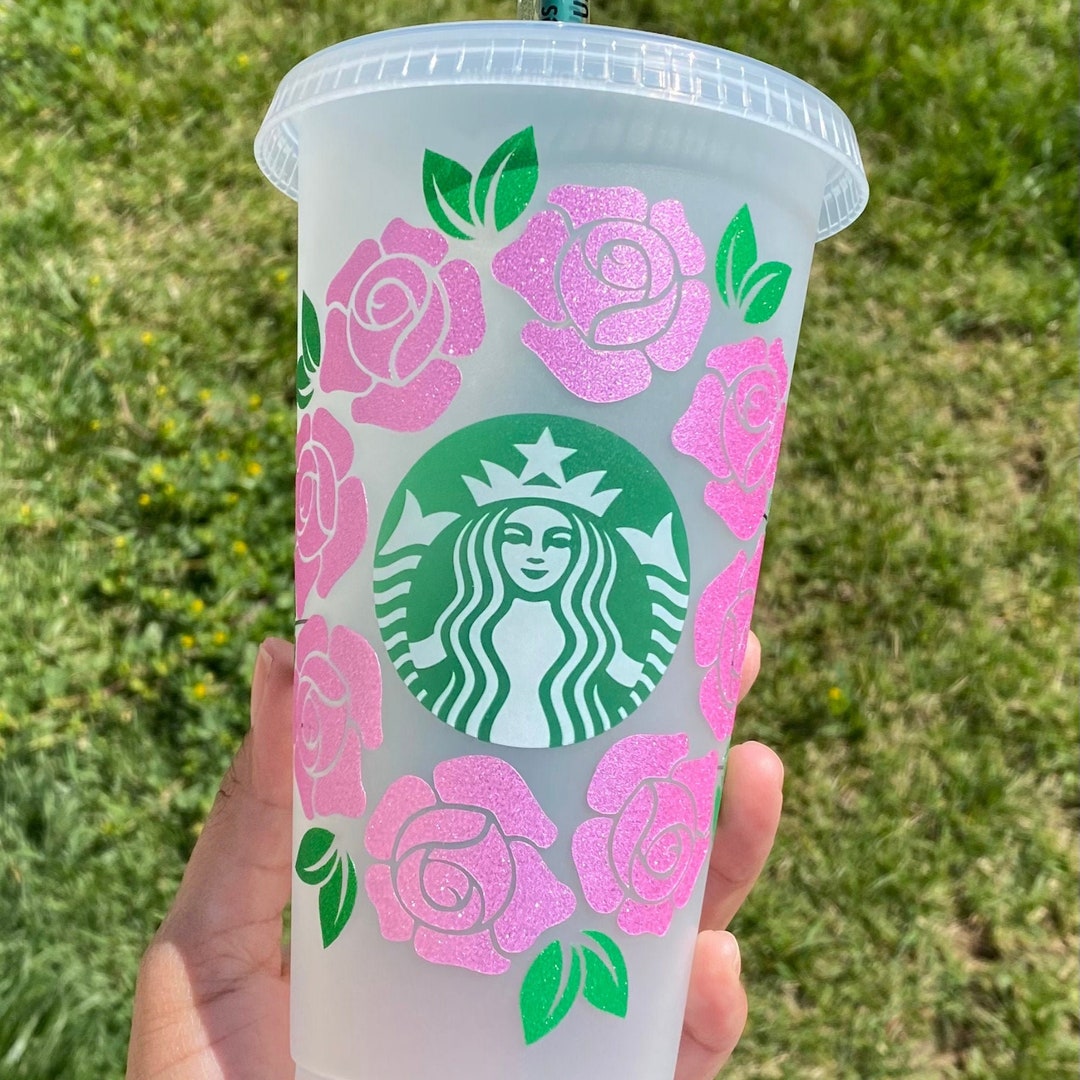 Rose Starbucks Cup Custom Rose Cup Glitter Rose Custom Cup Etsy