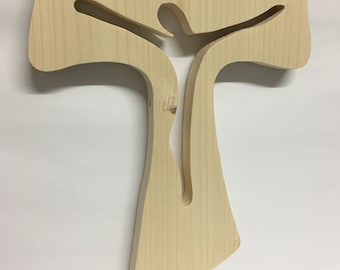 Crocifisso Tau altezza da 15-20-25 cm con cristo da appendere in legno di abete ottimo come bomboniera per la cresima