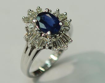 14.00 カラットの天然サファイアとダイヤモンドの 14k ソリッド