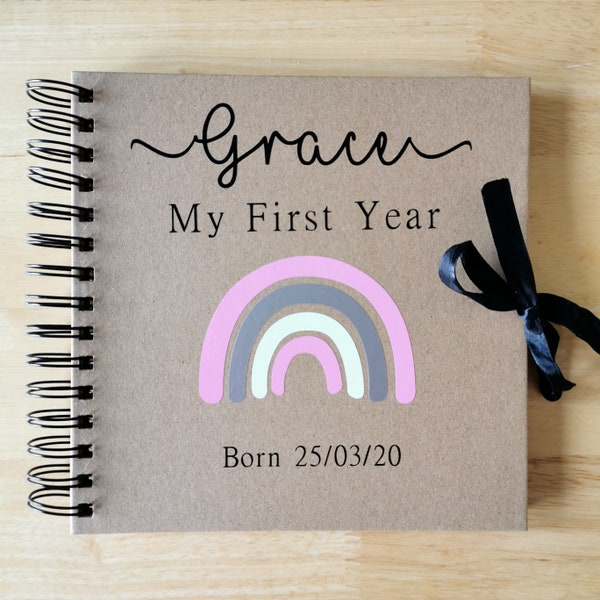 Baby First Year Scrapbook, Personalised, Handmade Keepsake, 1st Birthday, Girl or Boy, New Baby Gift, Memory Scrapbook, Rainbow