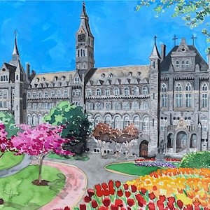 Georgetown University, Healy Hall, Washington DC - 8x10 Watercolor Art Print, Graduation Gift