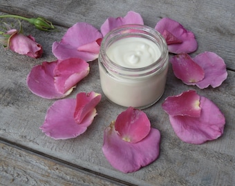 Crema facial de rosa, cuidado natural y orgánico de la piel, loción corporal de rosa natural, humectante de rosa, crema para piel madura y sensible.