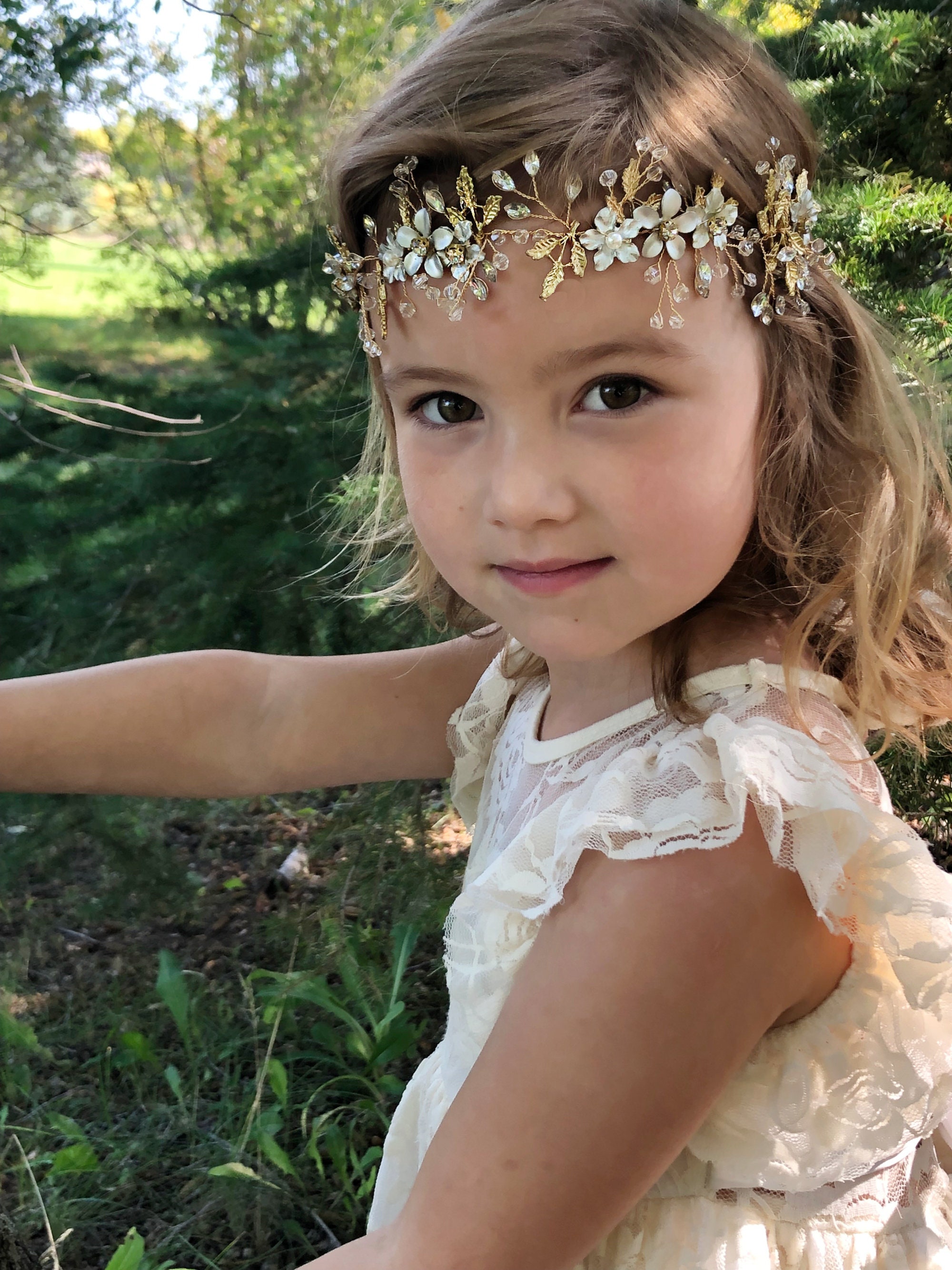 Flower Girl Crown Flower Girl Headband First Communion Etsy