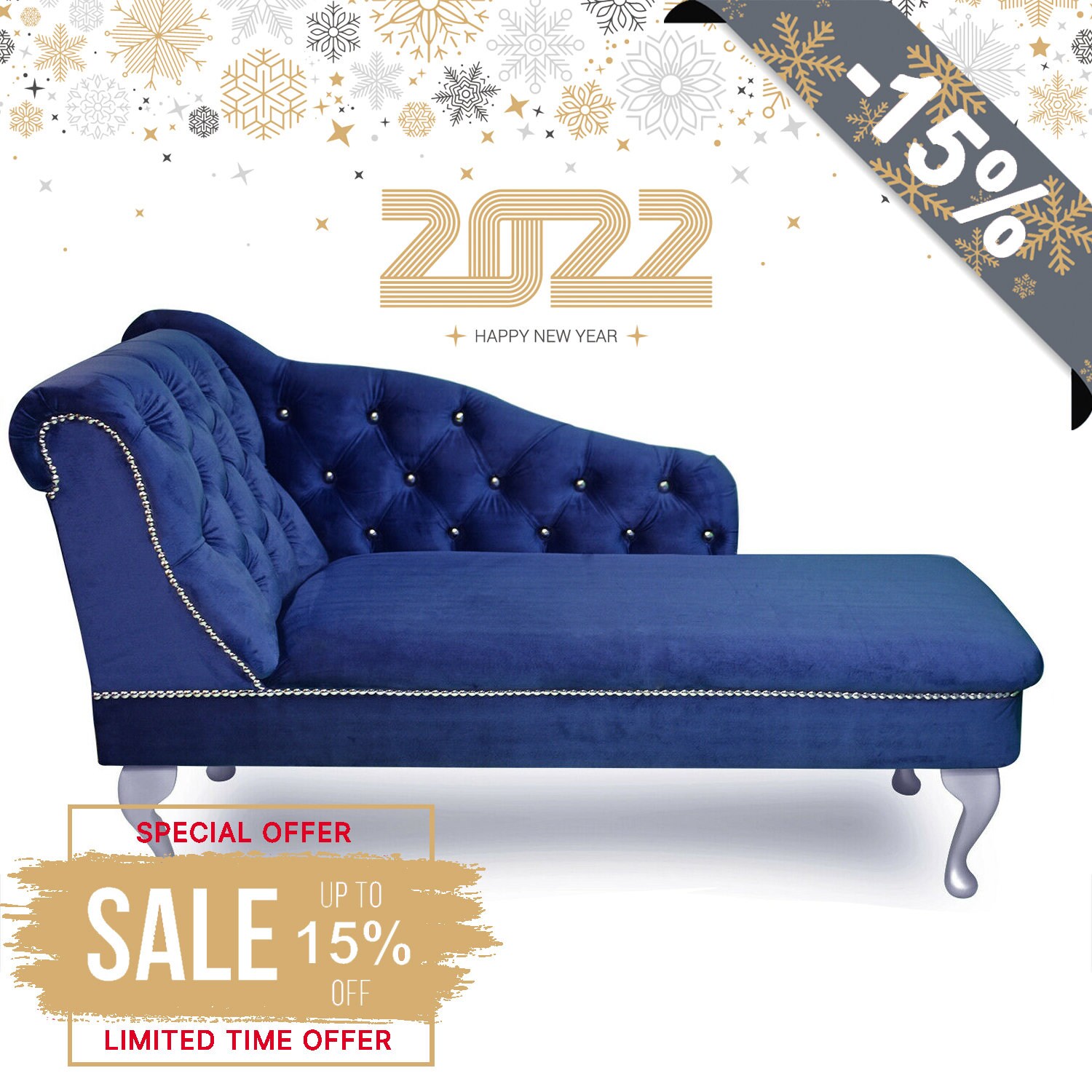 Chesterfield Christmas Mother Auction 2022 Chesterfield Handmade Tufted Royal Blue Navy Chaise Longue | Etsy Uk