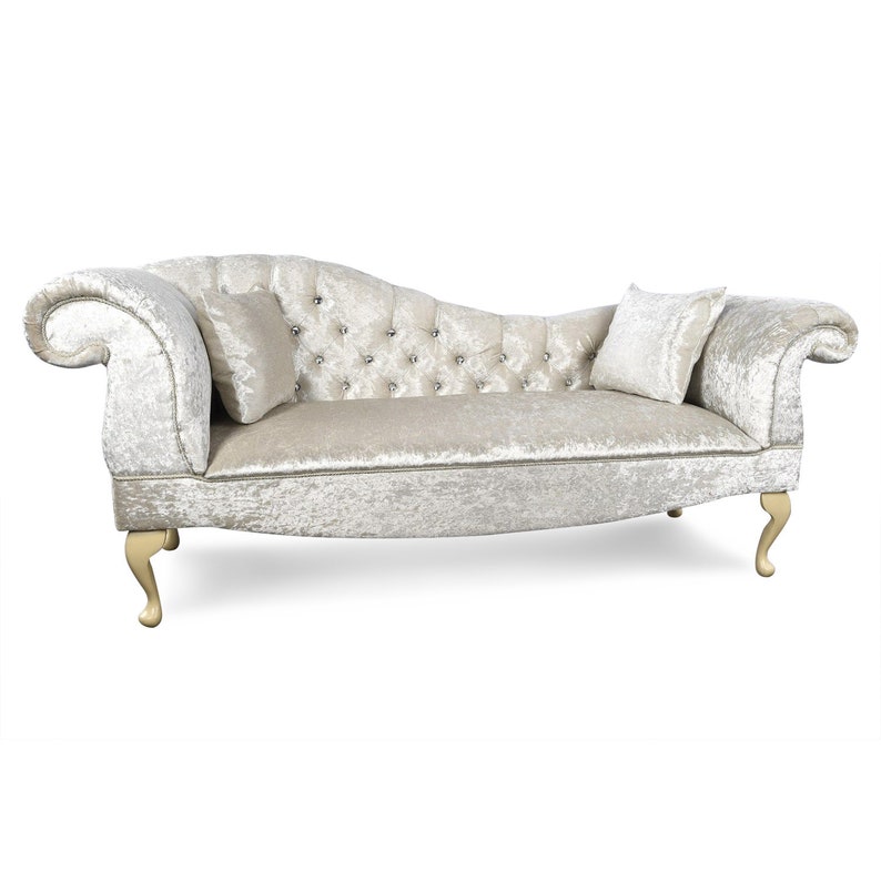 Regent Handmade Tufted White Crushed Velvet Chaise Lounge Etsy