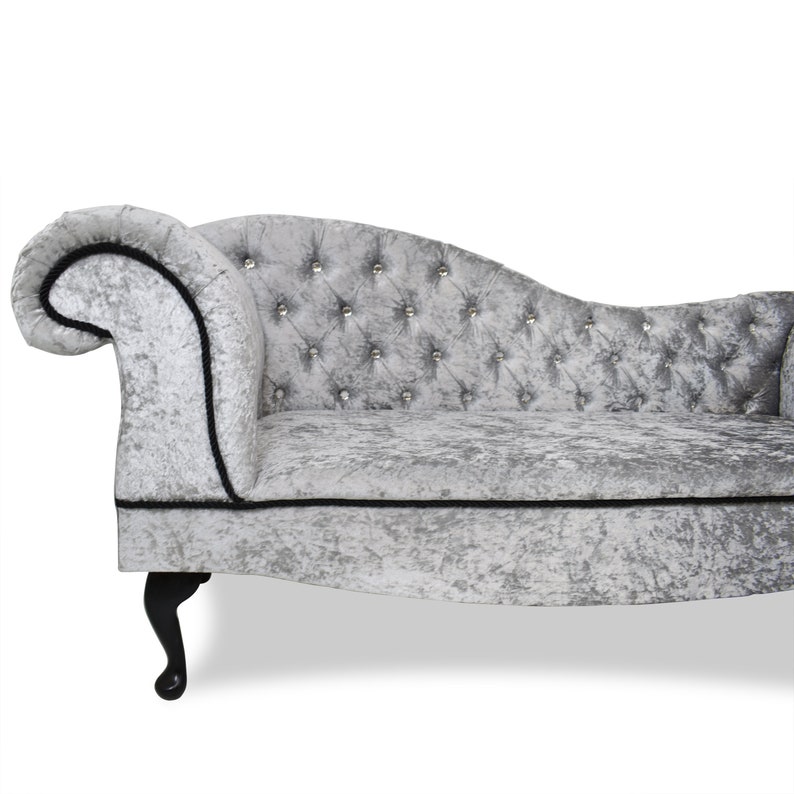 Regent Handmade Tufted Silver Crushed Velvet Chaise Longue Etsy UK