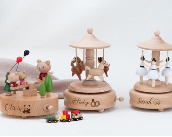 Benutzerdefinierte handgemachte Spieluhr aus Holz, Karussell-Spieluhr, personalisierte Spieluhr, Valentinstag-Spieluhr, beste Geschenke, Weihnachts-Spieluhr, Babygeschenke