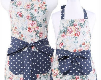 Beautiful Floral and Polka Dot Design Adult & Child Mother Daughter 100% Cotton Matching Apron Set