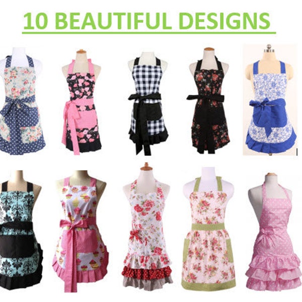 10 Lovely Designs Adult Women’s Apron 100% Cotton Baking Cooking Craft Gift Idea