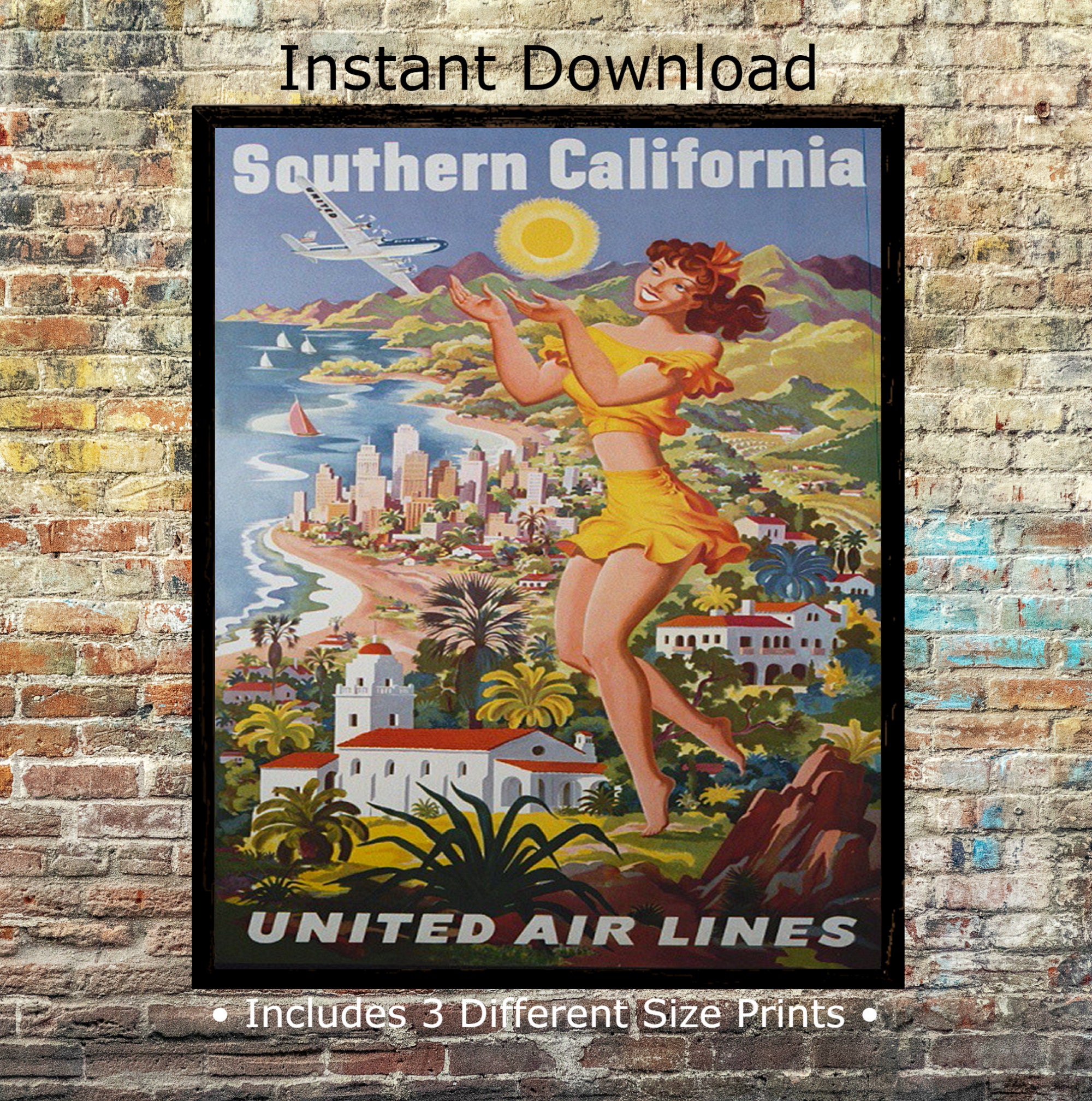 Southern California c1940 Vintage Travel Poster Print Digital Etsy