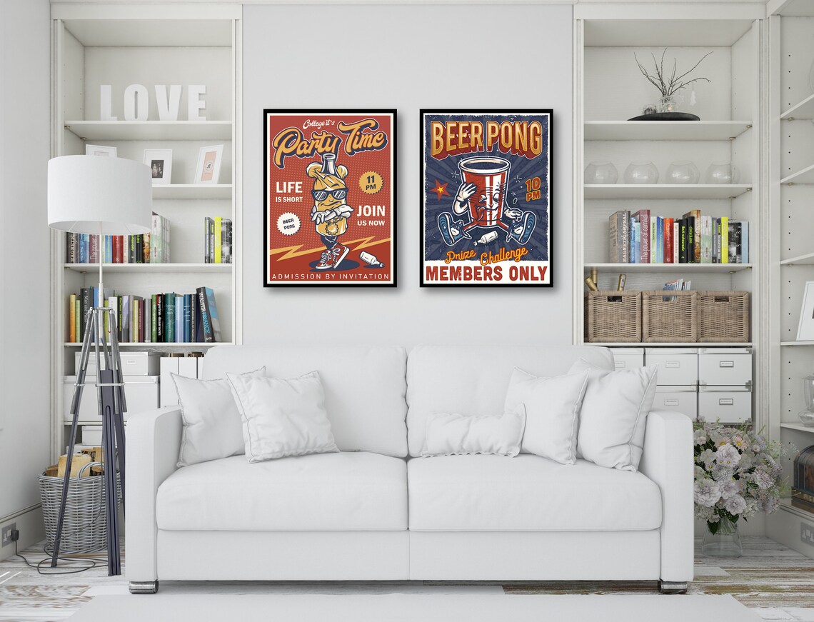 Retro Bar Art Poster Prints Beer Party Posters Vintage Style Etsy