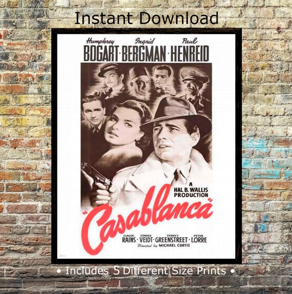 1942 Casablanca Movie Poster Print Digital Download Printable Etsy