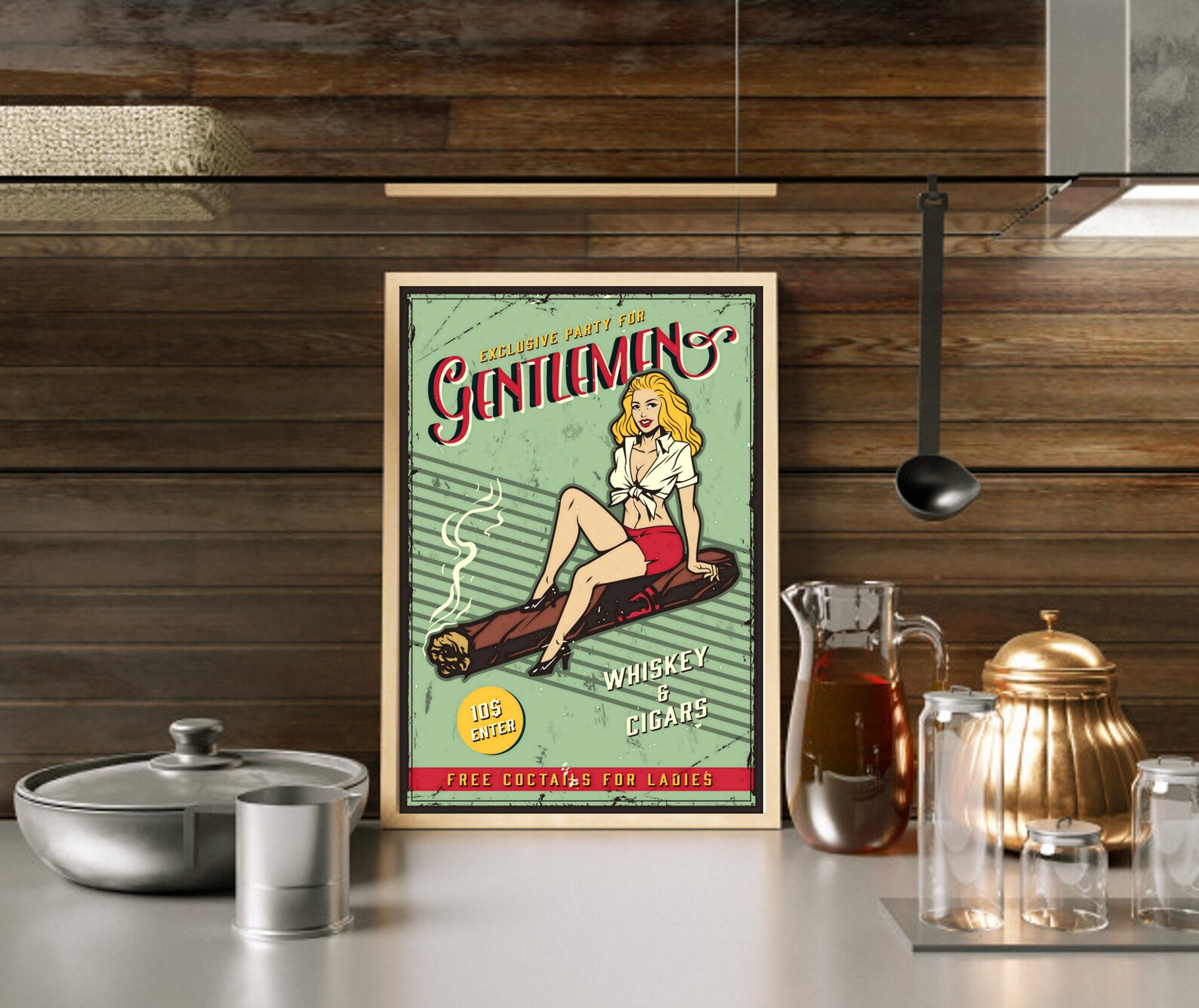 Retro Pin Up Girl Bar Poster Prints Cigars Whiskey Vintage Etsy