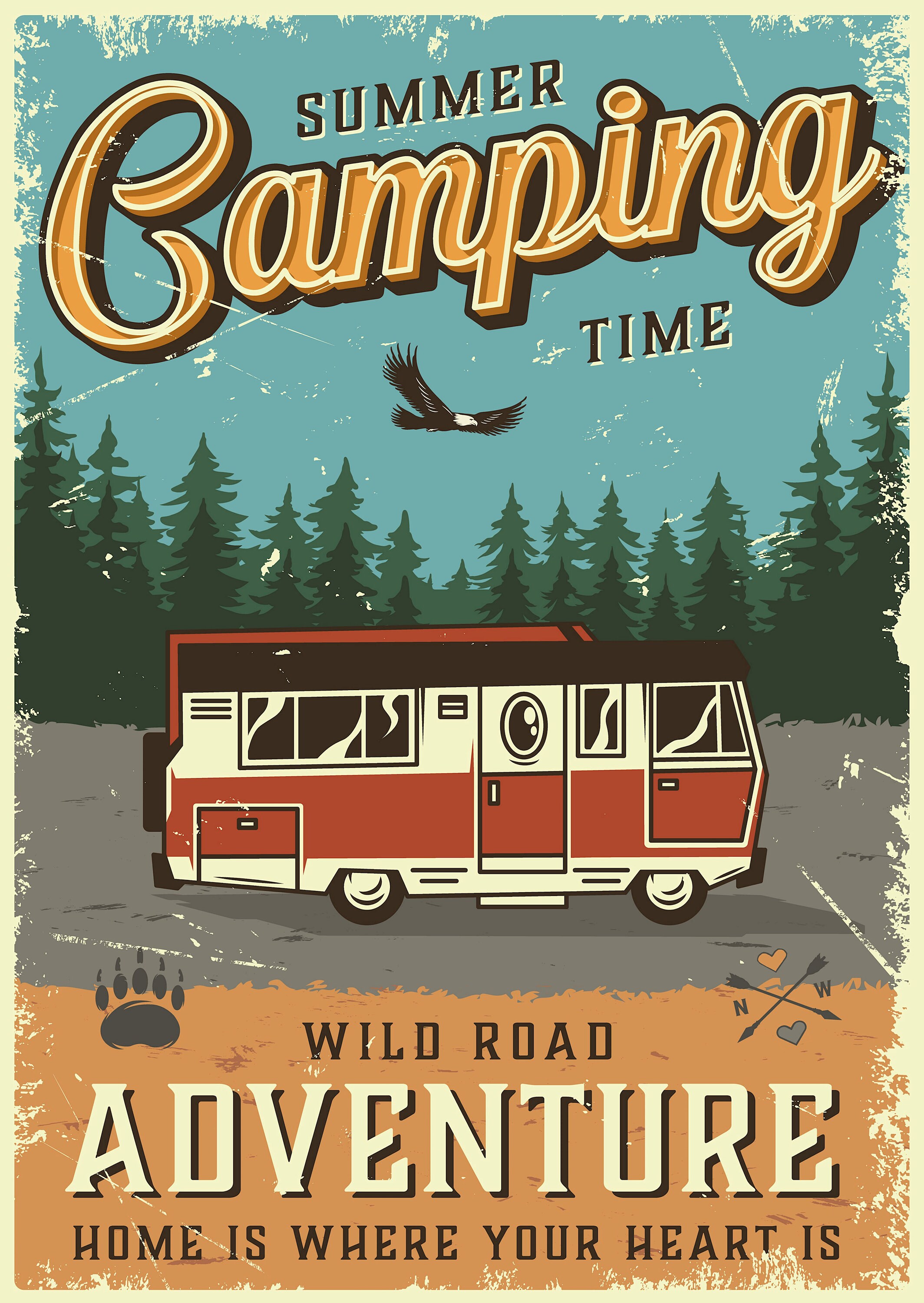 Retro Camping Poster Print Digital Download Vintage Style Etsy