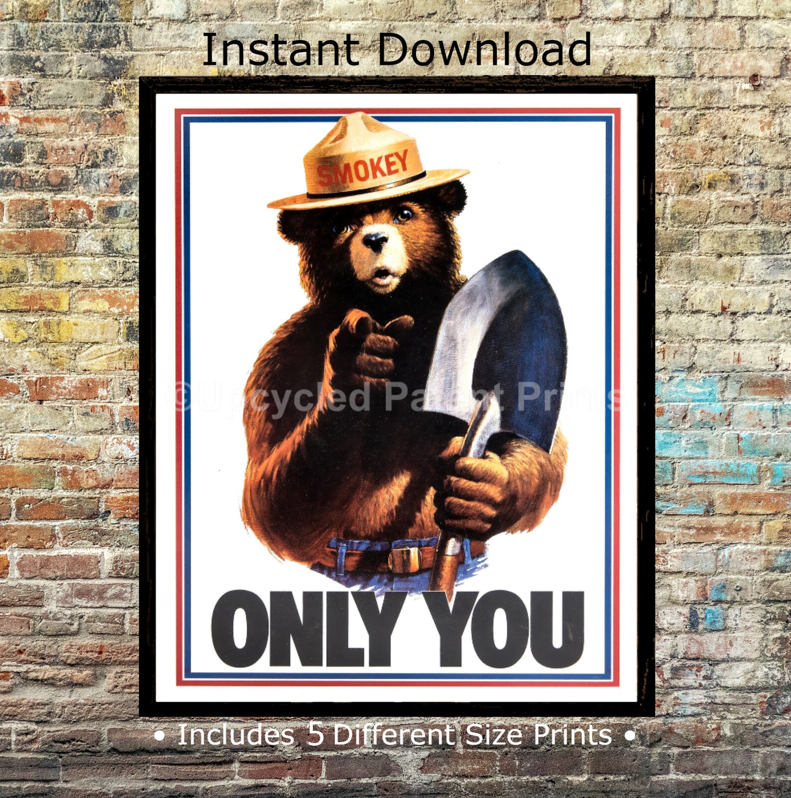 Smokey the Bear Prints Digital Download Printable Wall Art Etsy