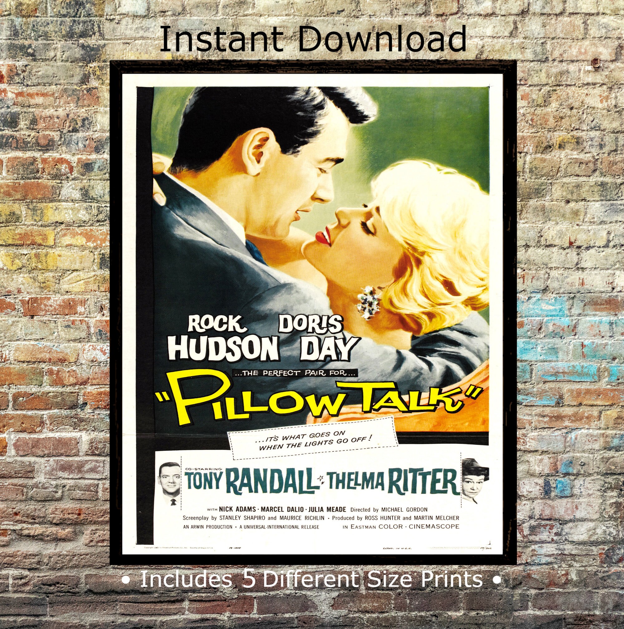 Pillow Talk 1959 Movie Poster Print Digital Download Romance Etsy
