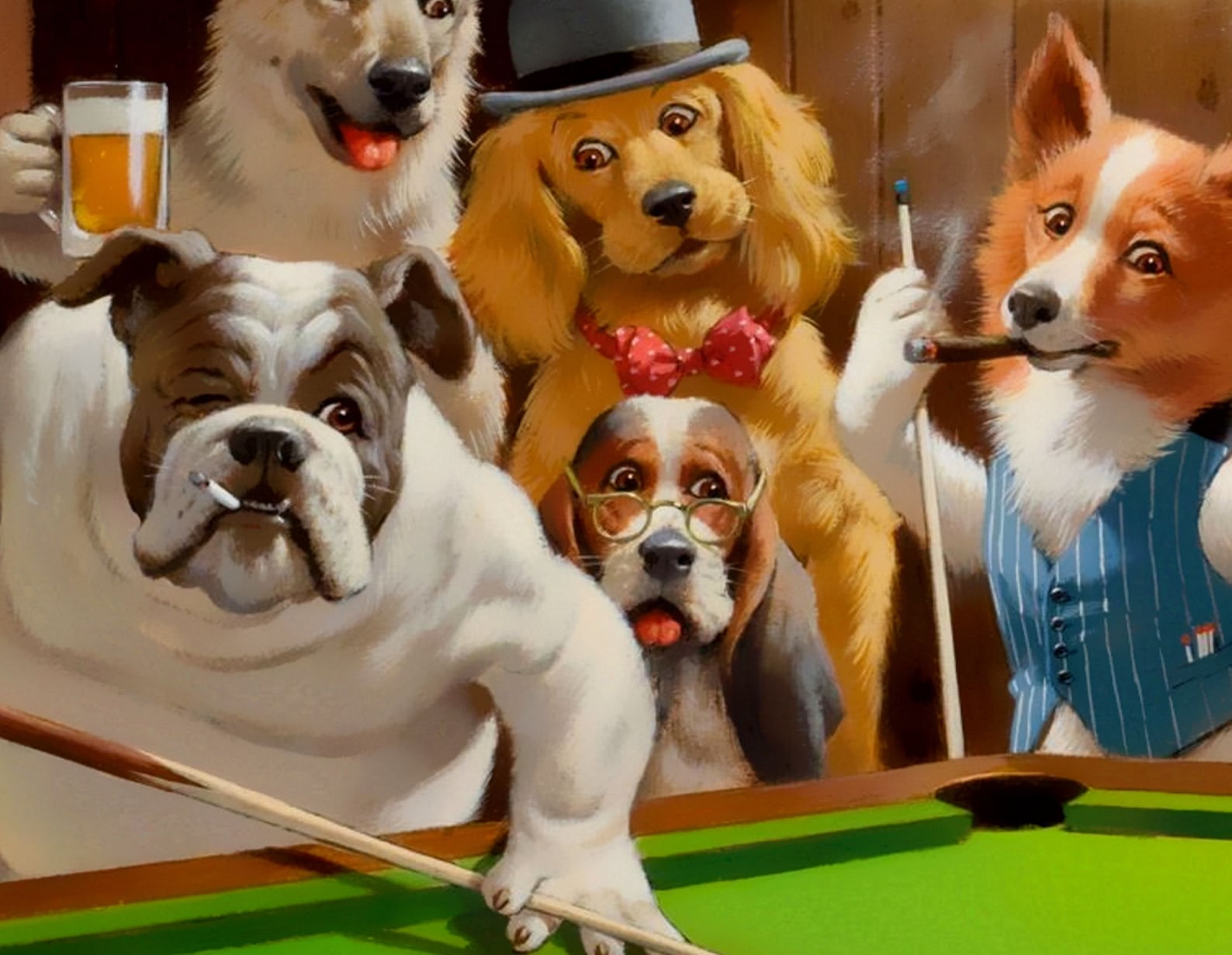 Собаки играют в бильярд картина автор