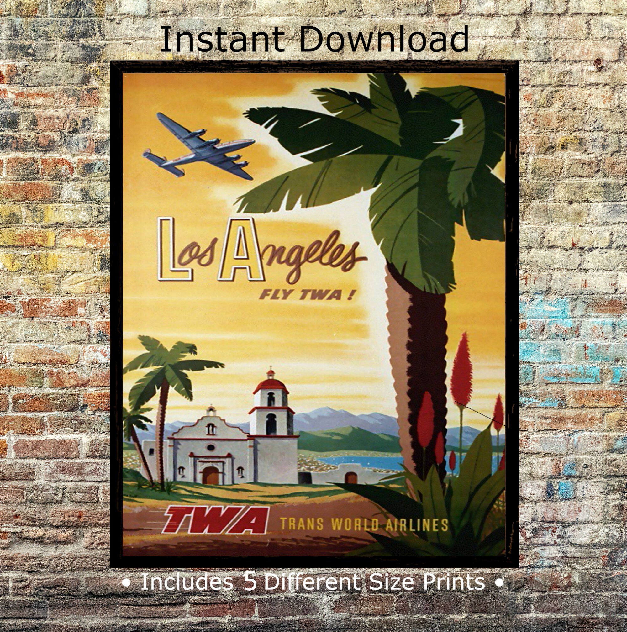 1940s Los Angeles Vintage Travel Poster Print Digital Download Etsy