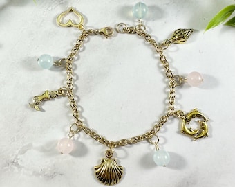 Aphrodite Charm Bracelet - Gold Tone Sea Version, Greek Goddess of Love and Beauty