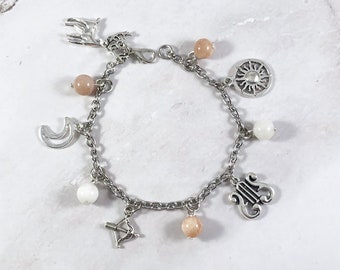 Artemis and Apollo Charm Bracelet, Greek Mythology Bracelet, Jewelry, Diana, Olympians, Hellenic